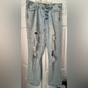 Blue Straight Leg Distressed Jeans